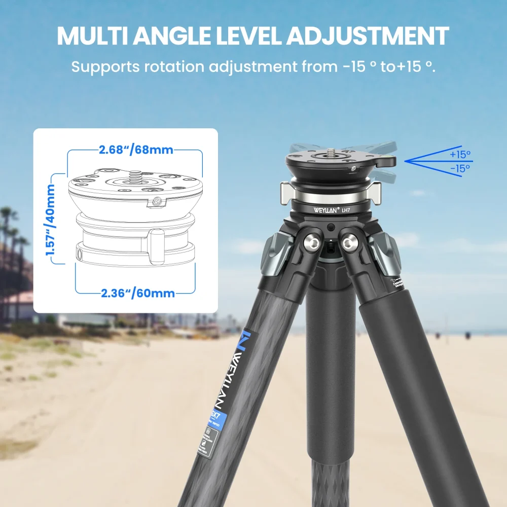 WEYLLAN LH7 Tripod Leveling Base Upgraded LH6 Twist Knob Tripod Head Base Horizontal Adjustment for Canon Nikon Sony DSLR Camera - Image 2