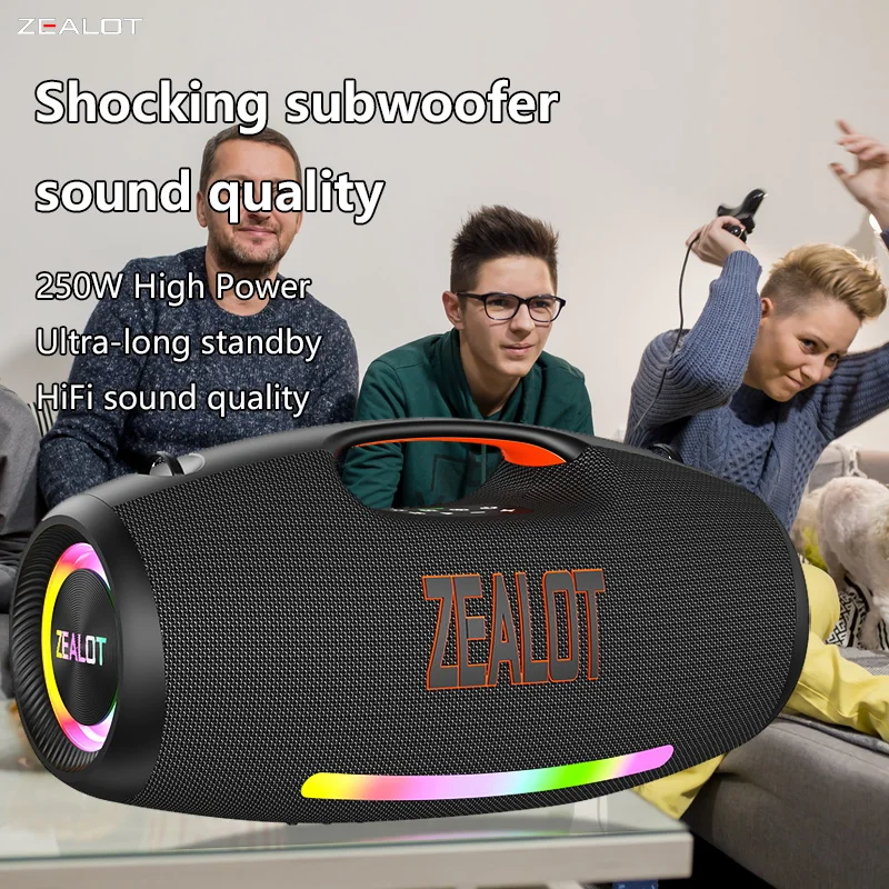 Zealot S89 250W Portable Bluetooth Speaker High Volume Waterproof 48000mAh Wireless TWS Subwoofer Suporrt USB/TF/AUX RGB light. - Image 5