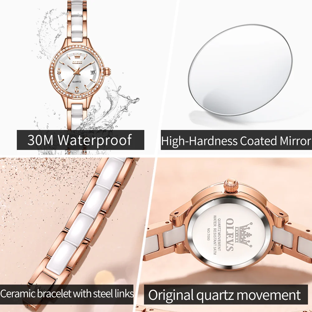 OLEVS 7093 Women Watch Elegant Original Luxury Mechanical Watch Ceramics Waterproof Watch Set Gifts Box High Quality Brand - Image 5