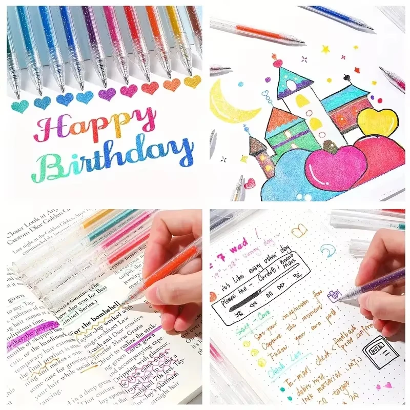18/12pcs Glitter Gel Pens Set,Quick-Drying Metallic Ink,Fine Point for Drawing, Book Doodling, Art Marking with Storage Case - Image 3