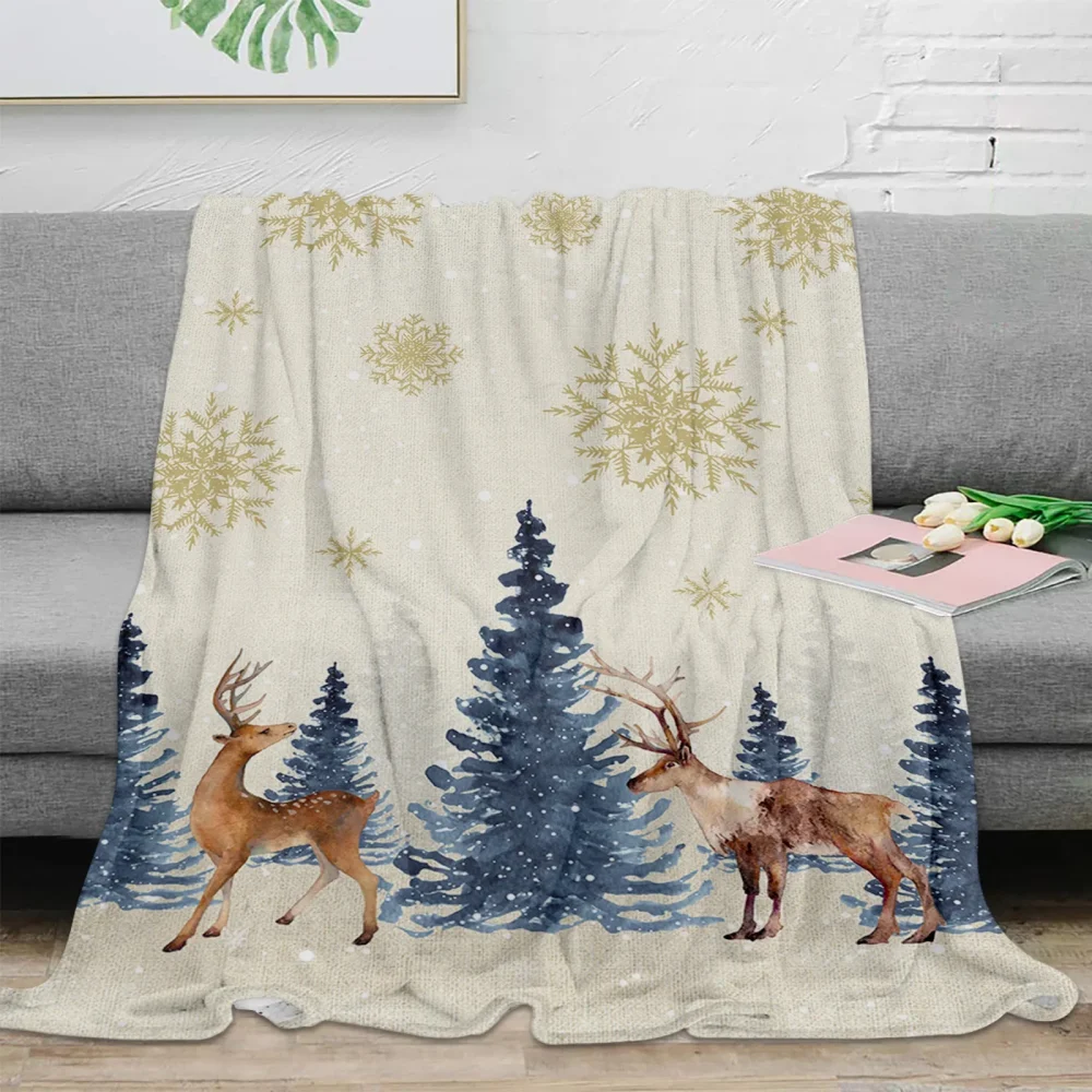 Throw Blanket Christmas Snowflake Elk Blanket Soft Comfortable Plush Blankets Warm Sofa Bed Sheets