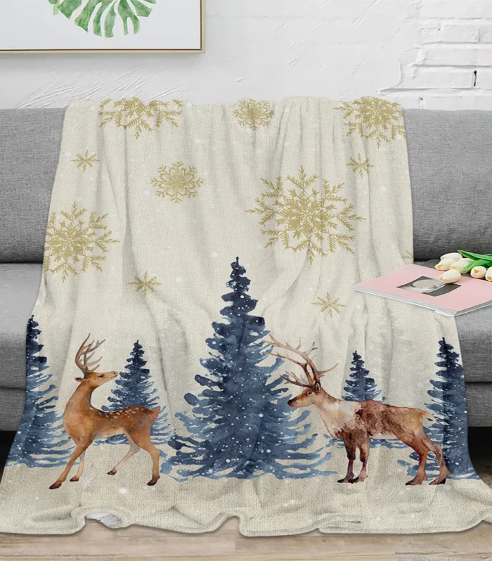 Throw Blanket Christmas Snowflake Elk Blanket Soft Comfortable Plush Blankets Warm Sofa Bed Sheets
