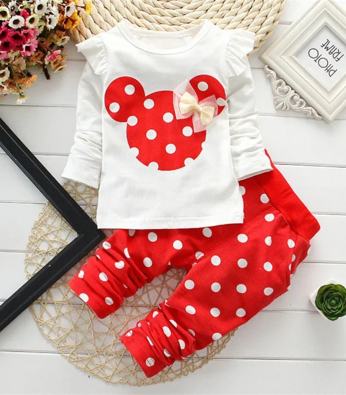 Stumbling toddler girl cartoon long sleeved set T-shirt+pants 2-piece children's fashion baby jacket newborn cotton set