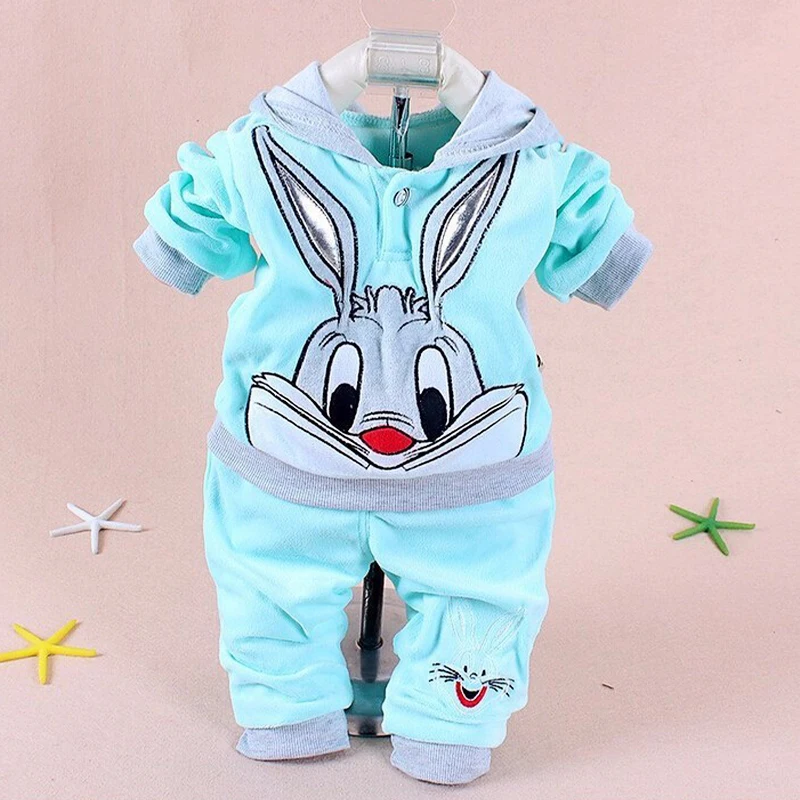 New Autumn Newborn Boys Girls Velvet Clothing Sets Children Cartoon Hooded Coat + Pants 2Pcs Infant Baby Clothes Warm Suit - Image 3