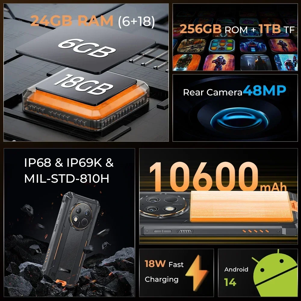 Oukitel G1 24GB+256GB Cellphone 6.52‘' HD+ 10600mAh Android14 48MP Camera Rugged Smartphone - Image 2