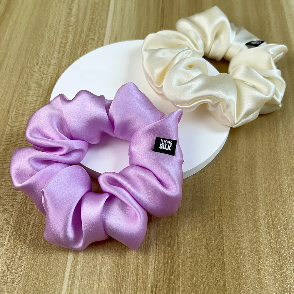100% Mulberry Silk Hair Scrunchies Elastic Rubber Band Hair Ties Big Large Gum Ropes Ponytail Holders for Women Girls 19 Momme - Image 3