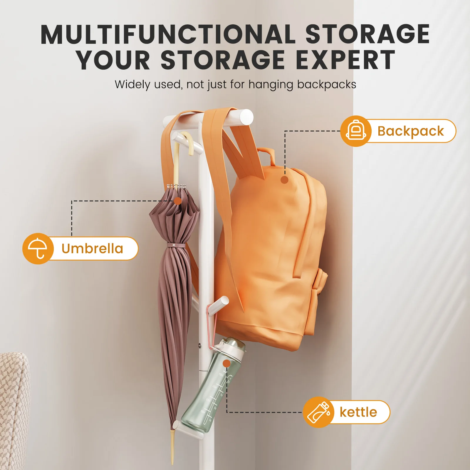 Floor-Standing Schoolbag Hanger, Bedroom Coat and Hat Rack, Kidsren's Backpack Rack, Desk Hook, Tableside Bedside Bag Placement Artifact - Image 3