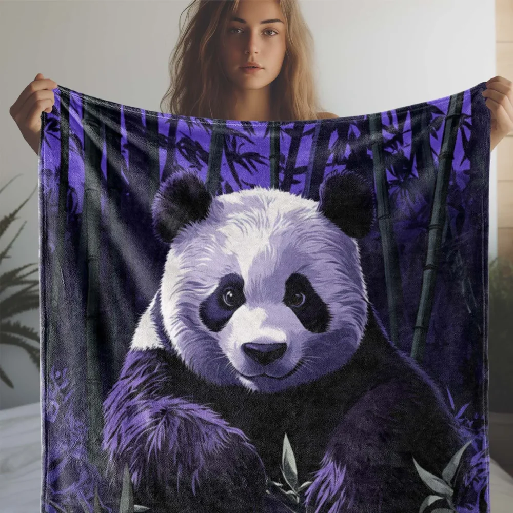 1pc Cozy Bamboo Panda Print Blanket, Soft and Warm Flannel Throw for Sofa, Bed, Car, Office, and Camping, Retro Design with Eleg - Image 2