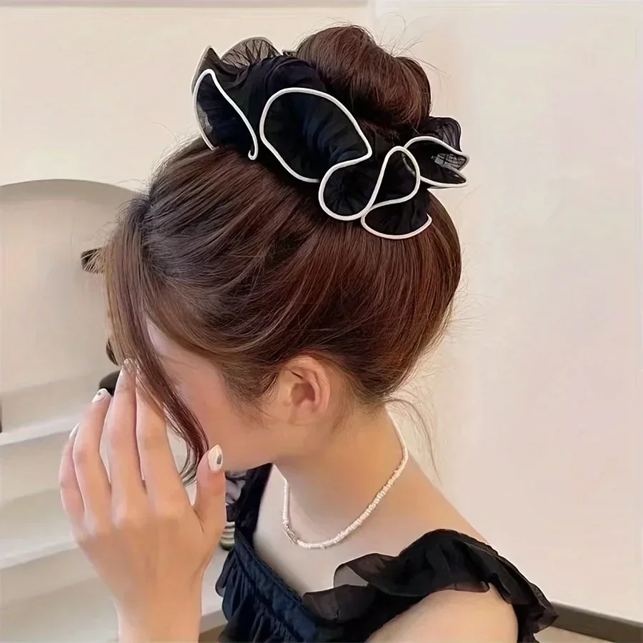 1/4Pcs New Korean Retro Folded Chiffon Oversize Scrunchies Women Sweet Temperament Fashion Exaggerated Hair Band Hair Accessorie - Image 4