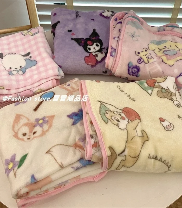 Japanese Style Printed Blanket Kuromi My Melody Warm Blanket Cute Anime Flannel Blanket Pillowcase Air Conditioning Blanket Girl