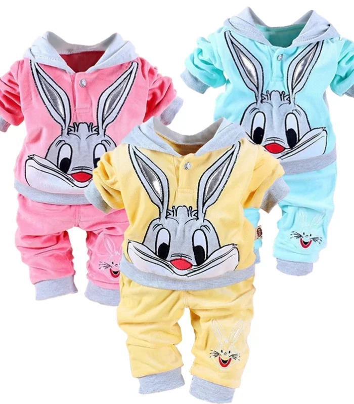 New Autumn Newborn Boys Girls Velvet Clothing Sets Children Cartoon Hooded Coat + Pants 2Pcs Infant Baby Clothes Warm Suit