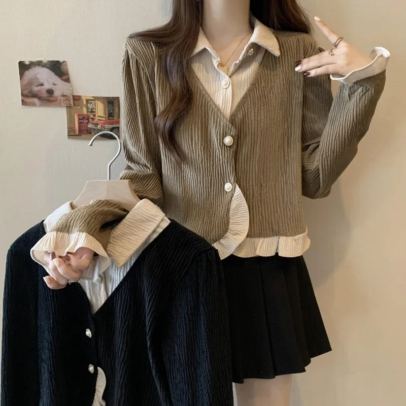 Corduroy Woman Top Tall Full Long Sleeve Aesthetic Elegant Chic Streetwear Clothing Sales Shirts & Blouses for Women Button Up - Image 5