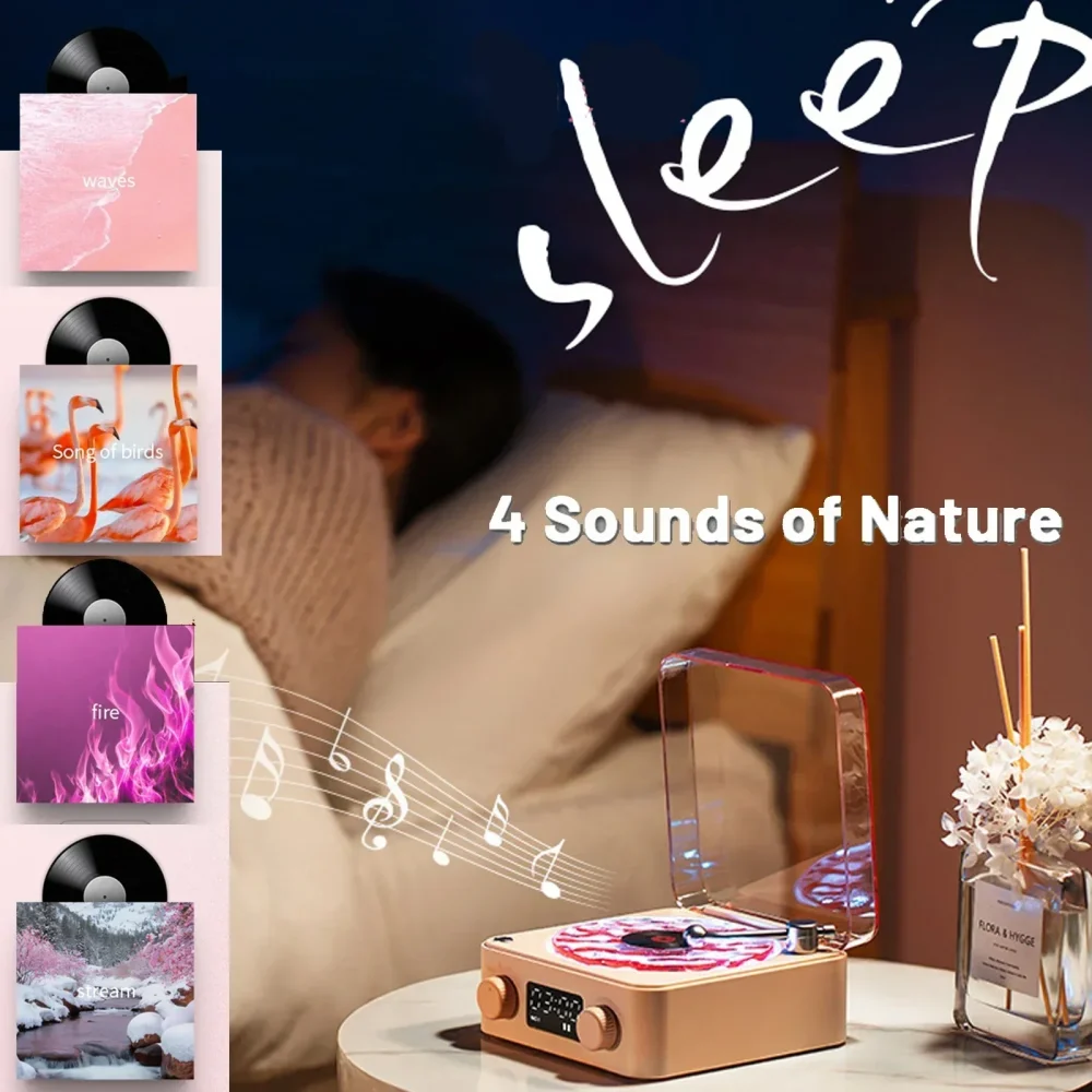 Waves Vinyl Player Bluetooth Speaker with White Noise Retro Turntable Speaker Sleep Aid Vitrola Shaped Speaker with RGB Light - Image 4