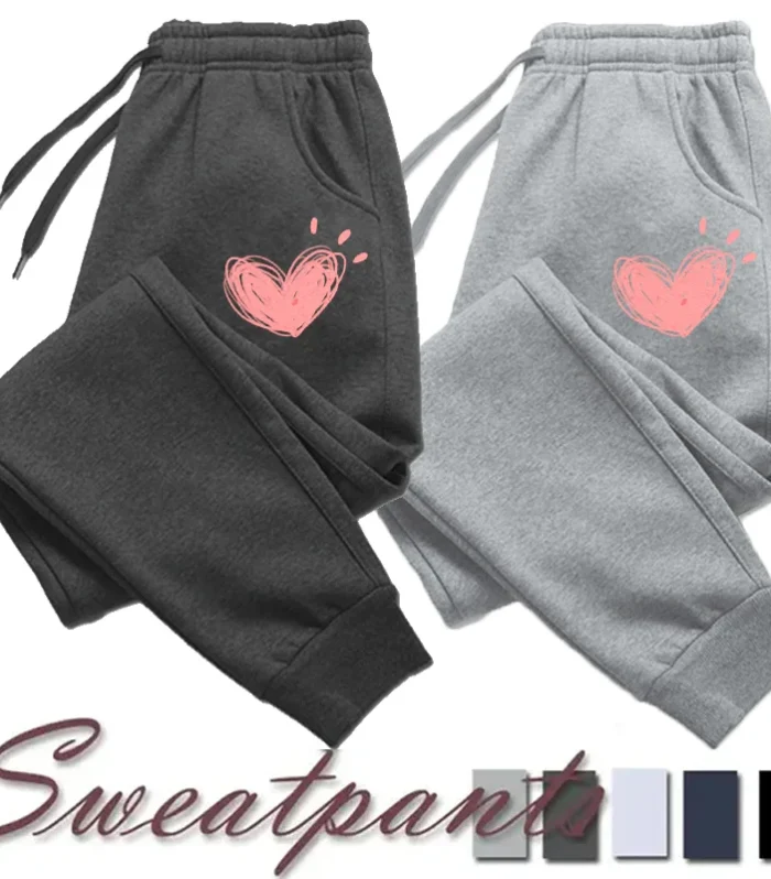 Women Cute Heart Printed Sweatpants Autumn Winter Cotton Long Pants Jogger Trousers Casual Sports Fitness Women Sweat Pants