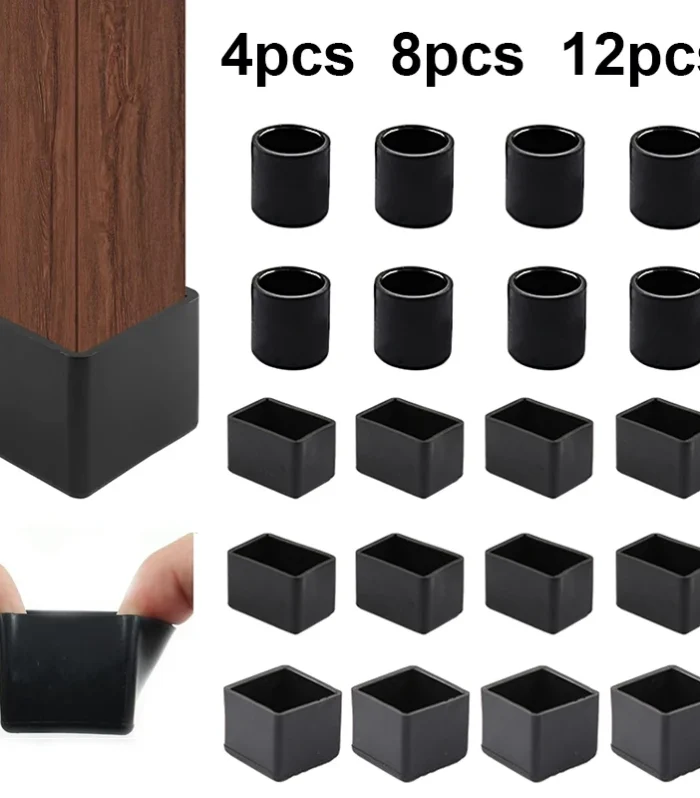 Square Silicone Chair Leg Caps Non-slips Table Foot Dust Cover Socks Floor Protector Pads Pipe Plugs Furniture Leveling Feet