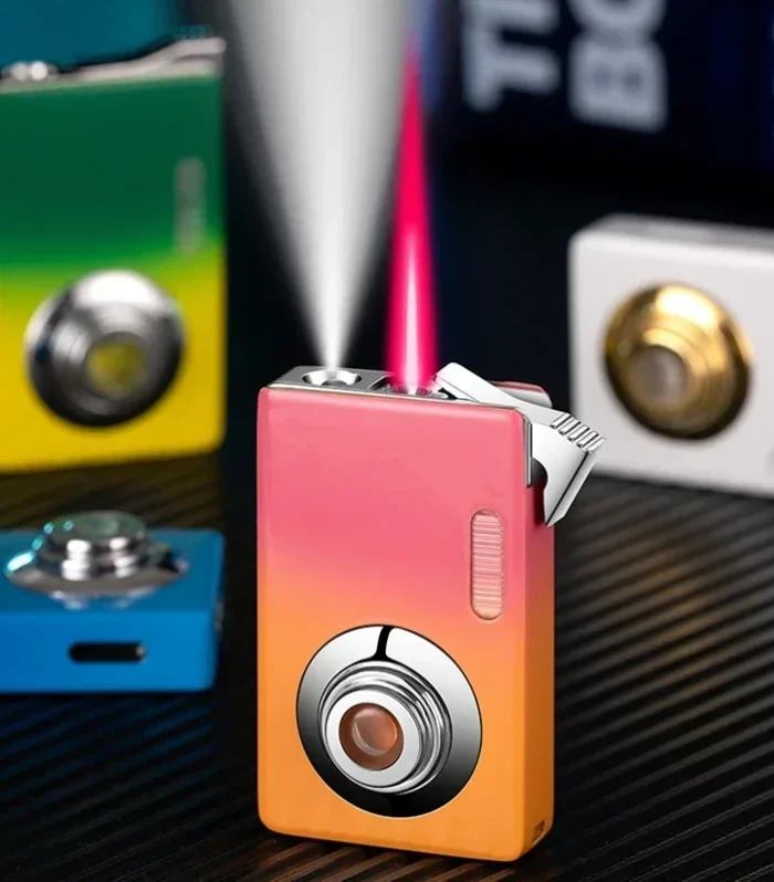 2025 Creative Metal Windproof Lighter Camera shaped LED Lighting Butane Gas Lighter Red Flame Jet Lighter Smoking Accessories