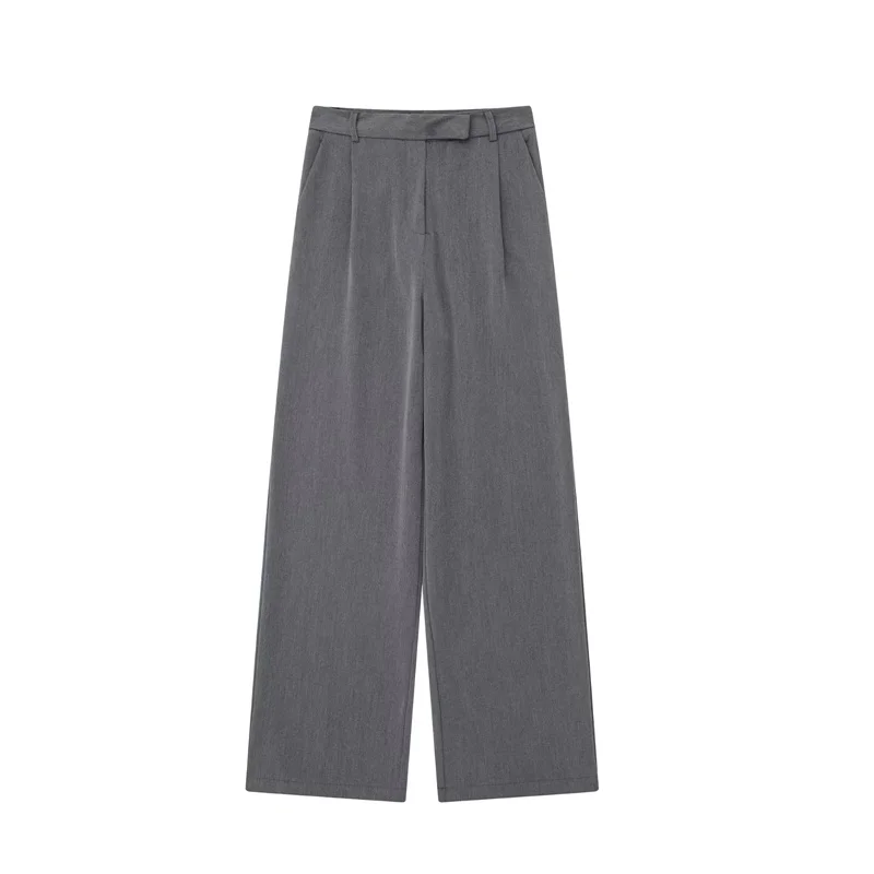 MUJER 2025 Women's Pants Beige Grey Black Wide Leg Pants Women High Waist Baggy Pants Woman Fashion Summer Office Trousers - Image 2