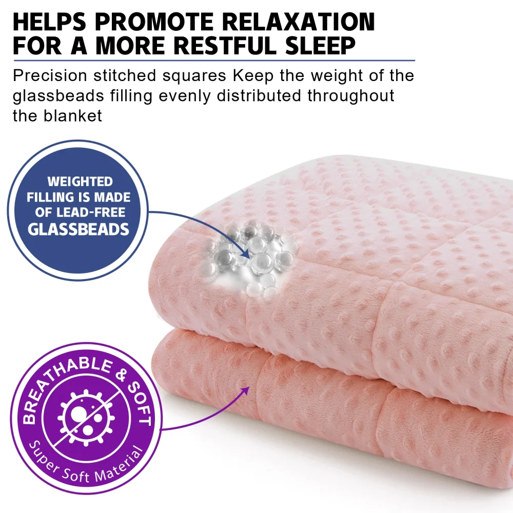 Pink Breathable Soft Minky Weighted Throw Blanket for All Season Single Double Couple Weighted Haveay Blanket with Glass Beads - Image 3