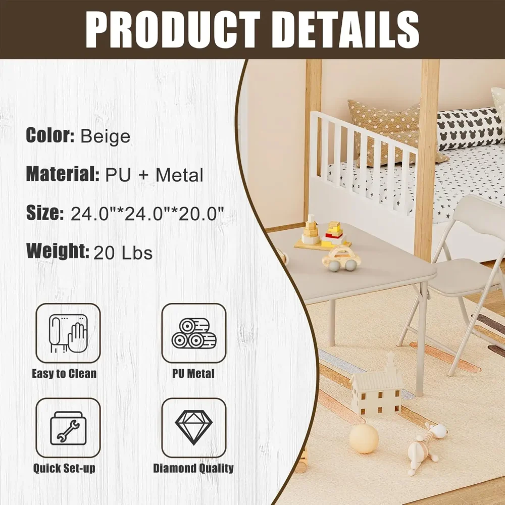 Boys and Girls Folding Table and Chairs Set of 3 Portable Table and Chair with PU Soft Cushion for Eating, Reading and Playing - Image 2