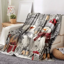 1pc Cozy Christmas Snowman Blanket - Lightweight, All-Season Knit Fleece for Sofa, Bed, Trave,Ideal Gift for Family and Friends