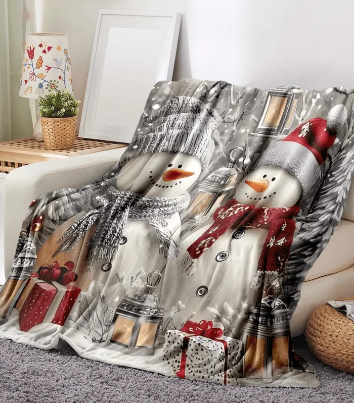 1pc Cozy Christmas Snowman Blanket - Lightweight, All-Season Knit Fleece for Sofa, Bed, Trave,Ideal Gift for Family and Friends