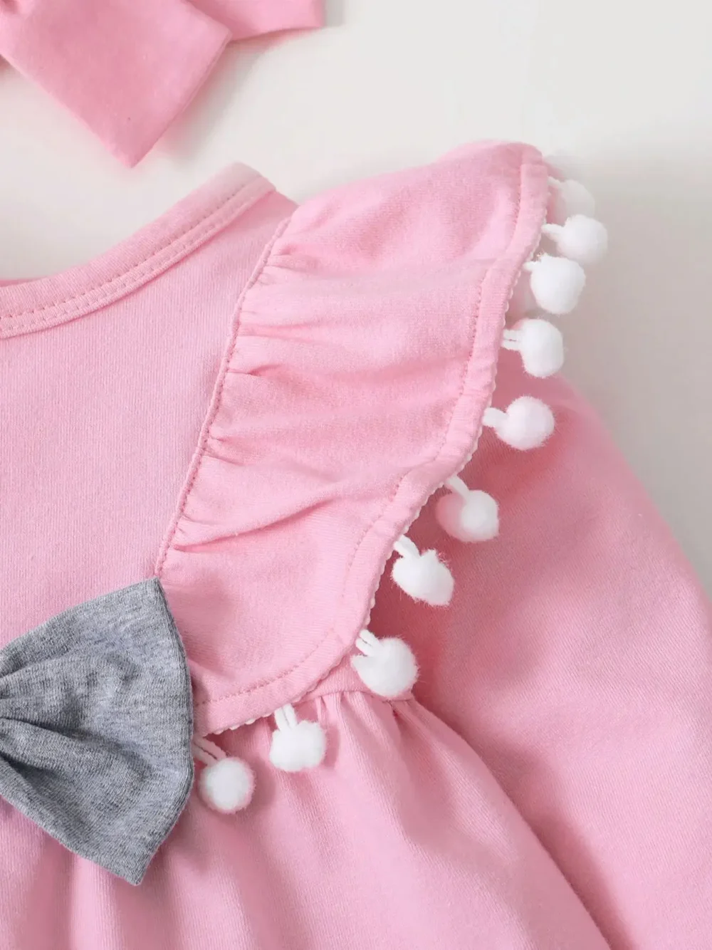 0-2 Year Old Newborn Baby Girl Spring and Autumn Round Neck Long sleeved Dress with Solid Color Pants Fashion Set - Image 4