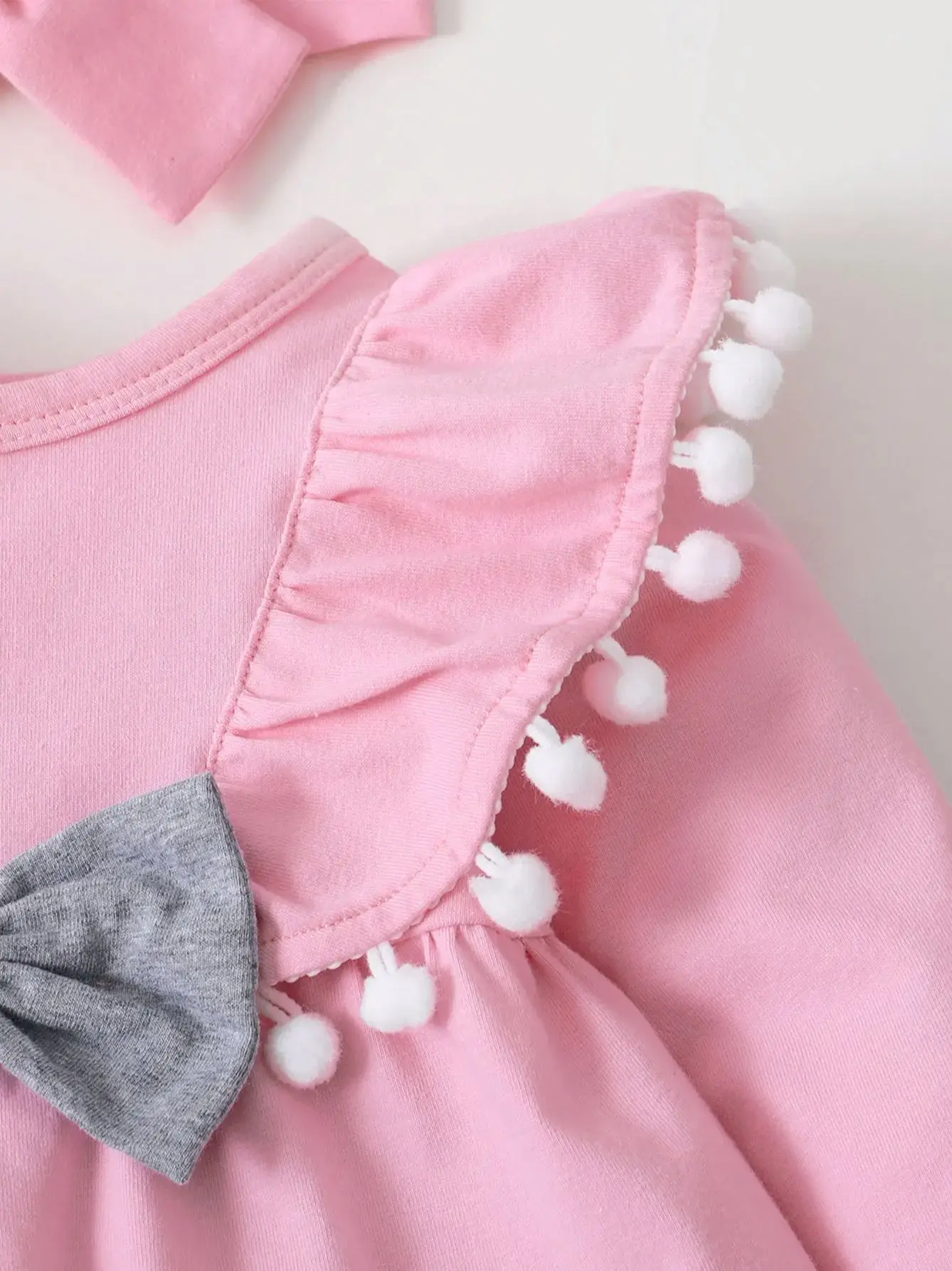 0-2 Year Old Newborn Baby Girl Spring and Autumn Round Neck Long sleeved Dress with Solid Color Pants Fashion Set - Image 4