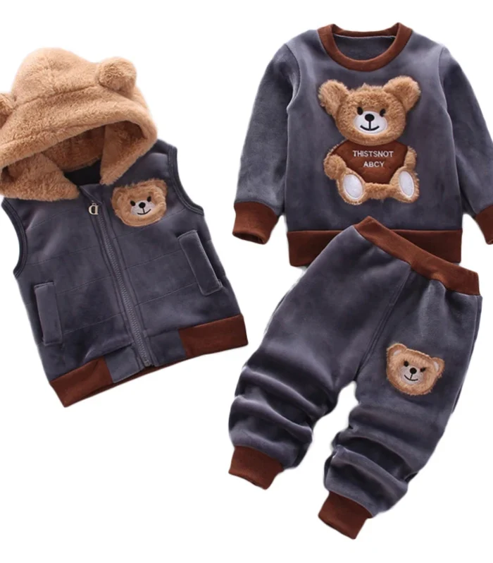 3PCS Winter Autumn Toddler Baby Boys Girls Clothes Baby Sweaters Coat +Pants +Hooded Vest Outfit Set Infant Warm Clothing Suits