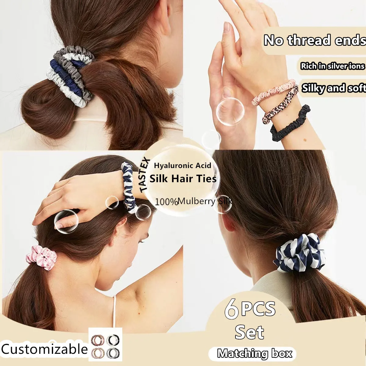 100% Silk Hair Scrunchie Handmade Pure MulberryHairbands Women Girl Hair Accessories Pure Color Natural HairTies Box - Image 4