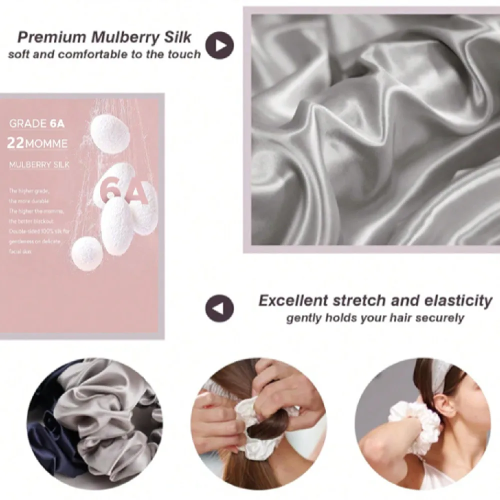 100% Silk Hair Scrunchie Handmade Pure MulberryHairbands Women Girl Hair Accessories Pure Color Natural HairTies Box - Image 5