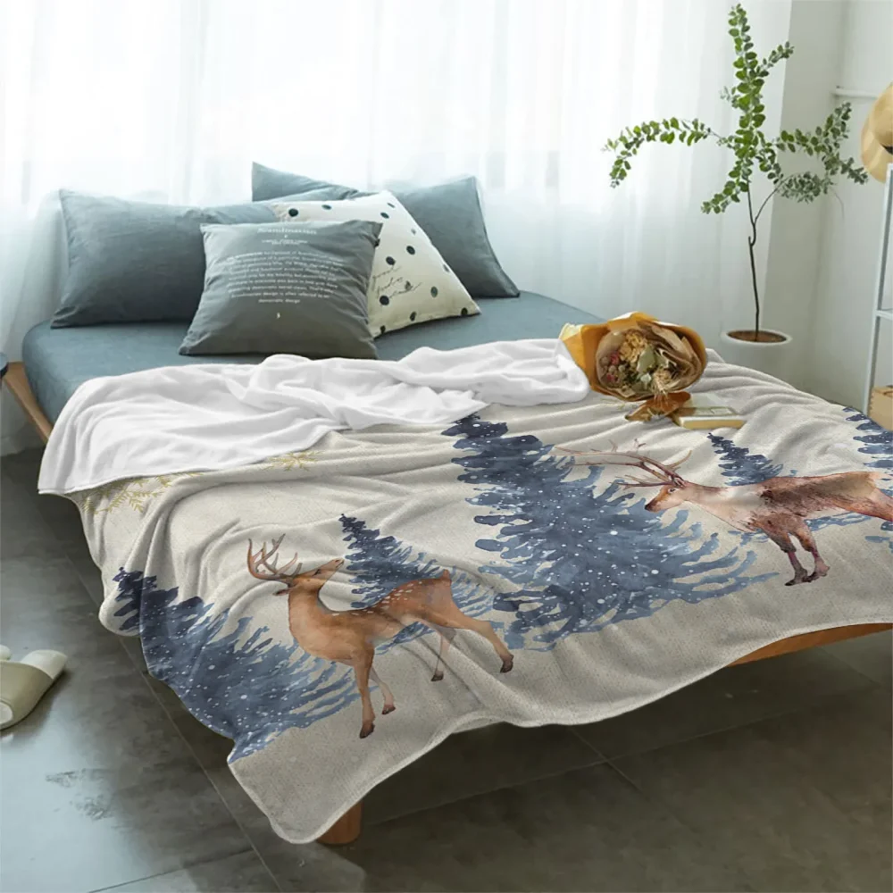 Throw Blanket Christmas Snowflake Elk Blanket Soft Comfortable Plush Blankets Warm Sofa Bed Sheets - Image 2