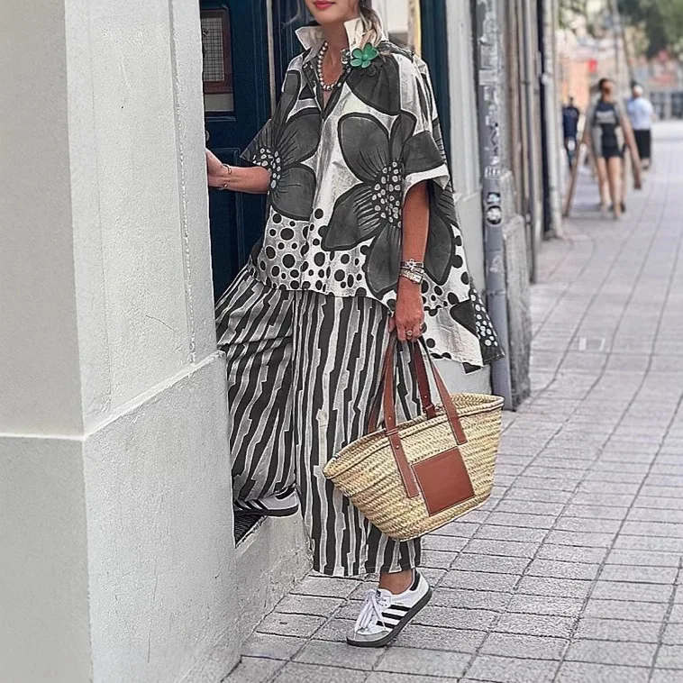 Summer New Long Sleeves Suit Women's Suit Fashion Flower Print Shirts and Trousers Pocket Female Office Blazer 2 Piece Set 2025 - Image 4