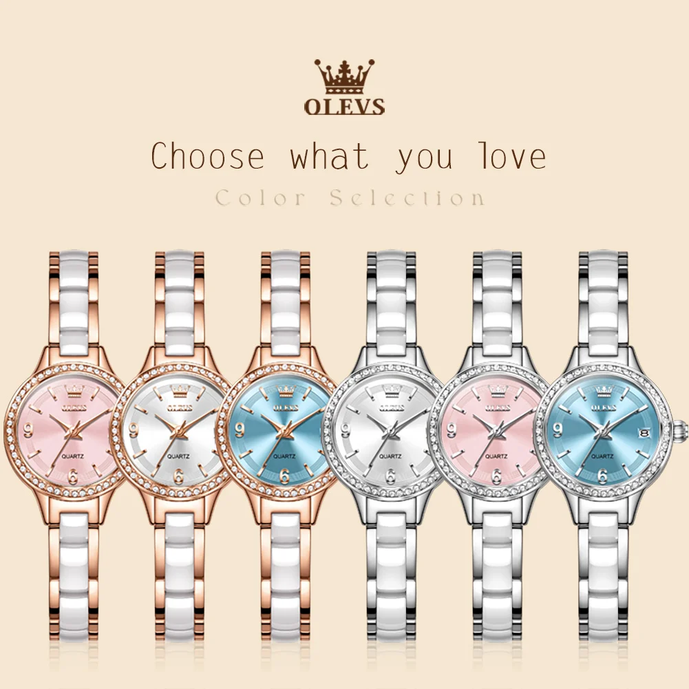 OLEVS 7093 Women Watch Elegant Original Luxury Mechanical Watch Ceramics Waterproof Watch Set Gifts Box High Quality Brand - Image 6