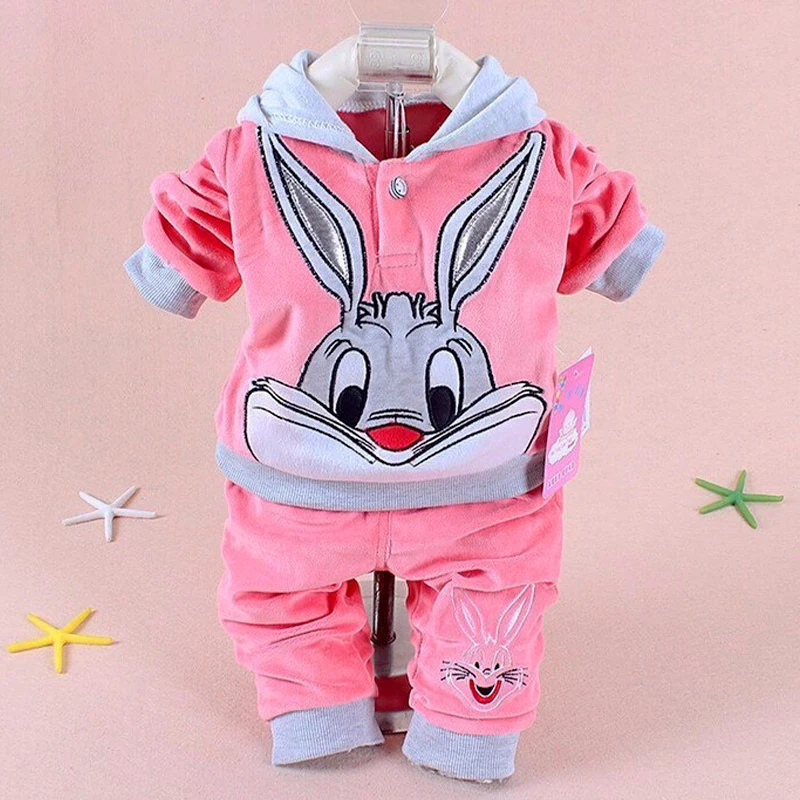 New Autumn Newborn Boys Girls Velvet Clothing Sets Children Cartoon Hooded Coat + Pants 2Pcs Infant Baby Clothes Warm Suit - Image 2
