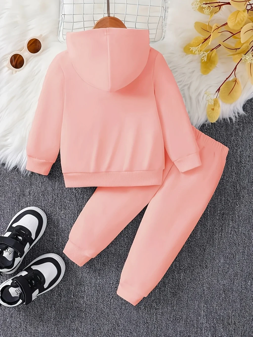 Baby girl cute cartoon cat pattern long sleeved fleece hooded sweatshirt+casual simple pants set, spring and autumn two-piece se - Image 2