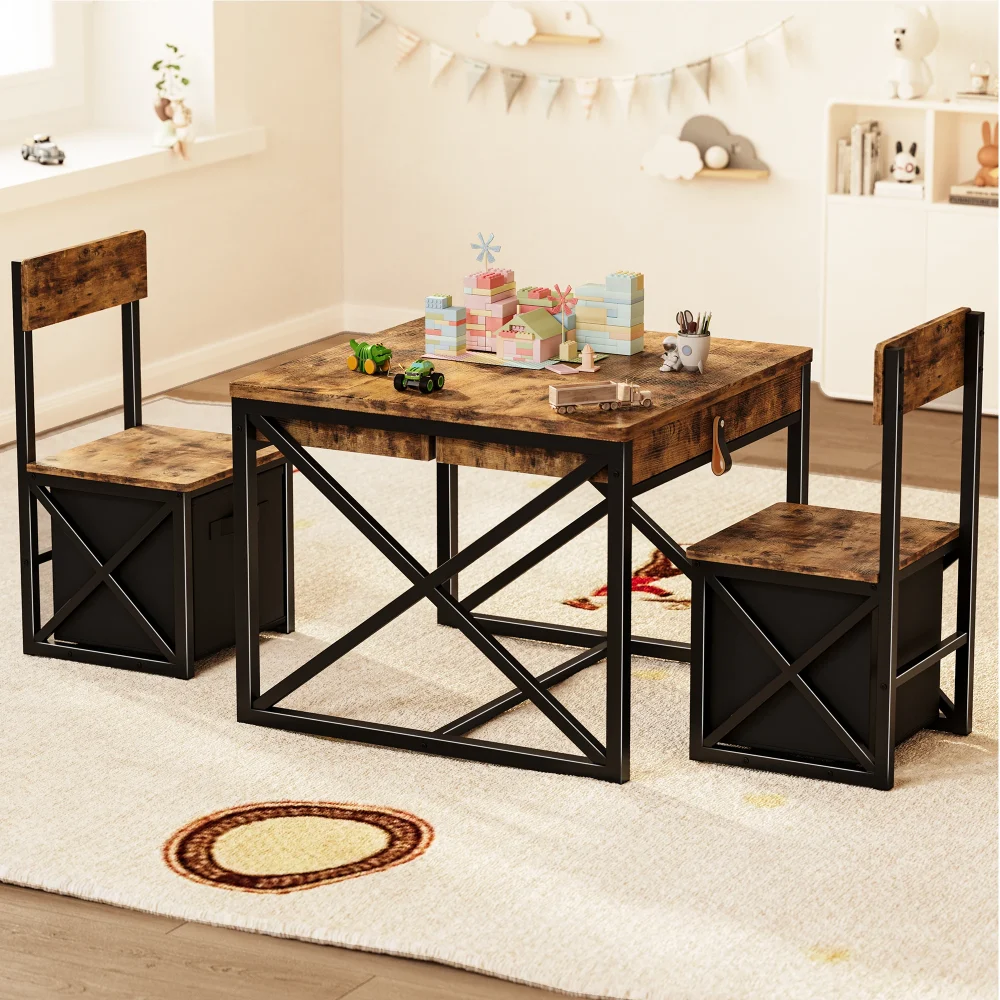 4-in-1 Kids Table and Chairs Set with Storage, Toddler Activity Desk for Crafts, Drawing, Reading – Ideal Children’s Furniture f