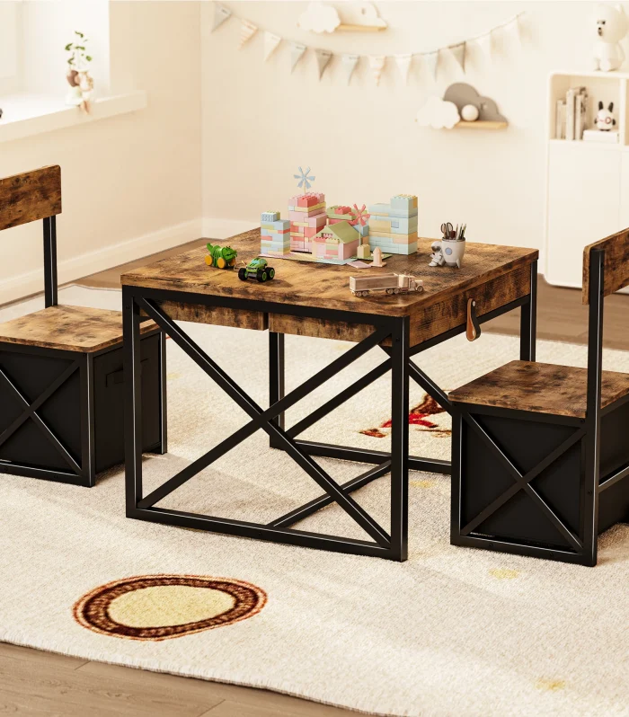 4-in-1 Kids Table and Chairs Set with Storage, Toddler Activity Desk for Crafts, Drawing, Reading – Ideal Children’s Furniture f