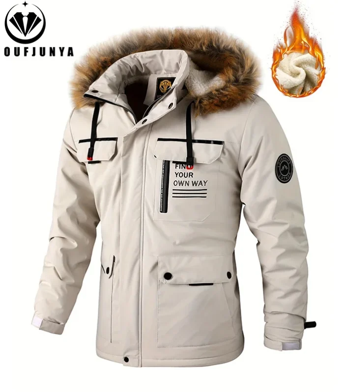 New Winter Men Outwear Fleece Warm Removable Hooded Hiking Jacket Men Outdoor Windproof Casual Fashion Jacket Coat Male Clothing