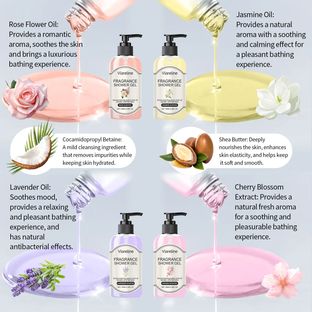 Viareline Fragrance Shower Gel Deep Clean Dirt Moisturizing Nourishing Floral Scent Reduce Dryness Roughness Body Skin Shampoo - Image 3