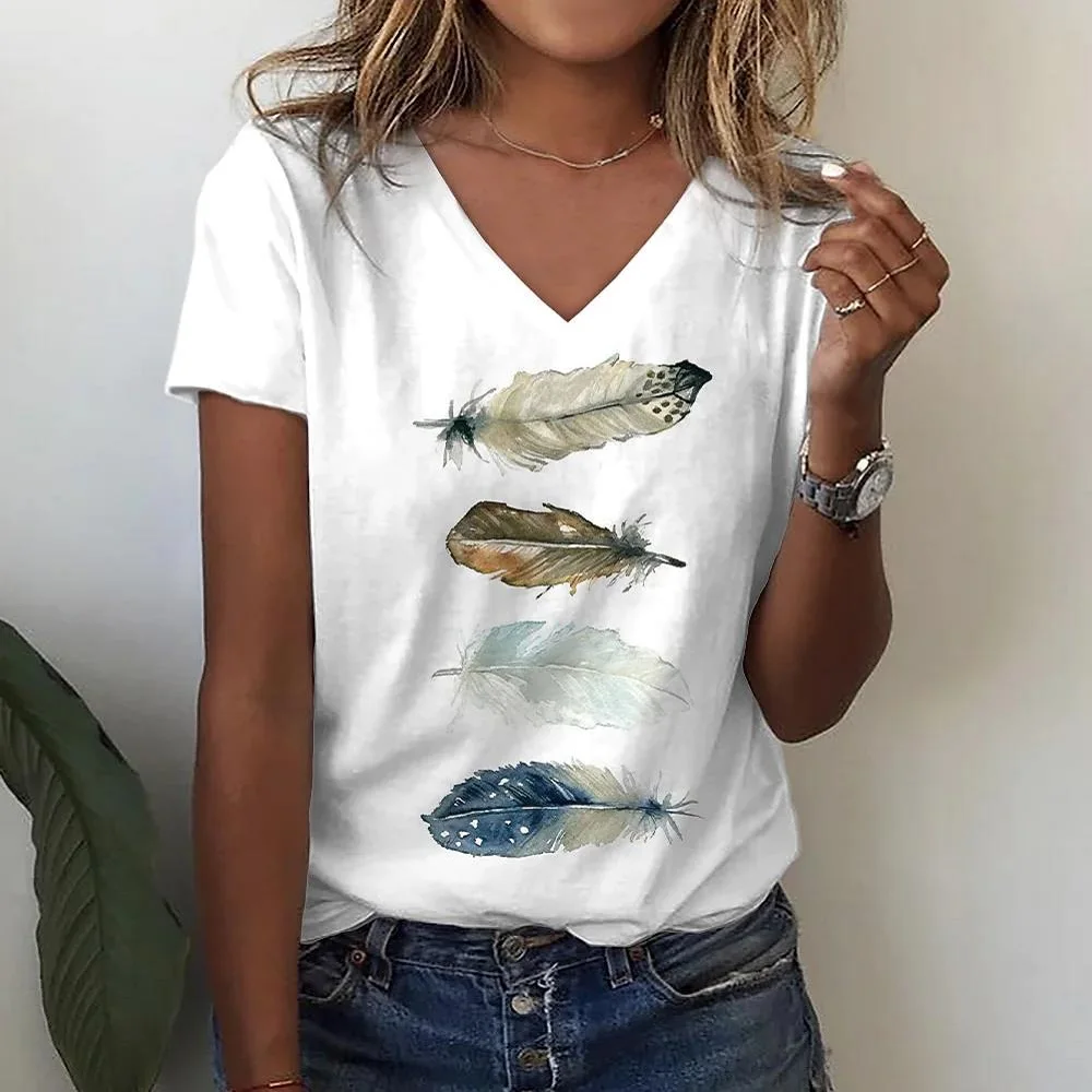 Fashion Flower Painting Pattern 3D Print T-Shirts Woman T Shirt V-Neck Oversized Casual Tees Tops Streetwear Women Y2K Clothing - Image 6
