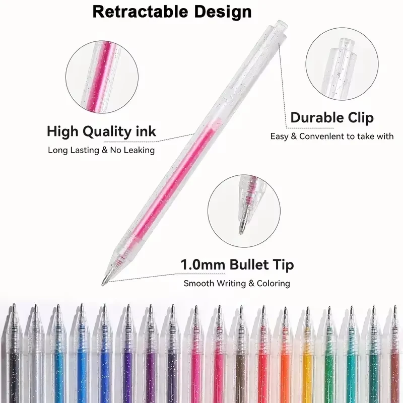 18/12pcs Glitter Gel Pens Set,Quick-Drying Metallic Ink,Fine Point for Drawing, Book Doodling, Art Marking with Storage Case - Image 2