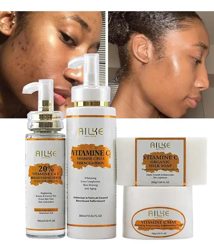 AILKE Vitamin C Skin Care Set, with Lightening Body Lotion, Even Skin Tone Face Cream, Whitening Serum, Brightening Soap