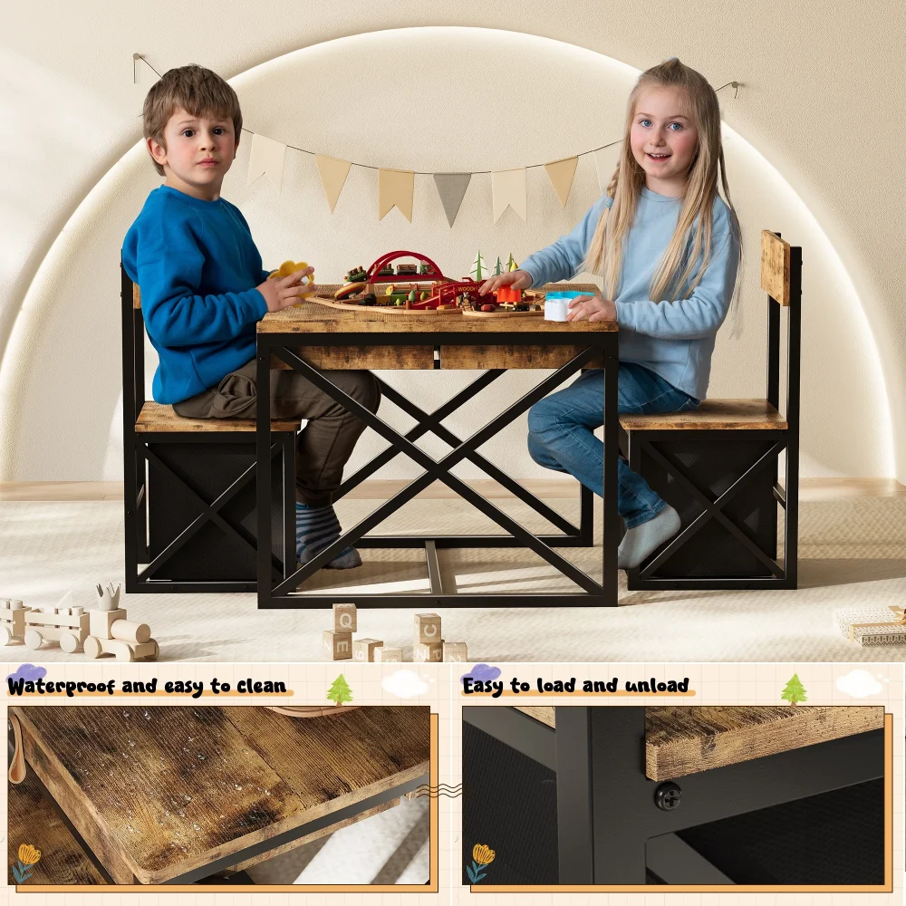 4-in-1 Kids Table and Chairs Set with Storage, Toddler Activity Desk for Crafts, Drawing, Reading – Ideal Children’s Furniture f - Image 3