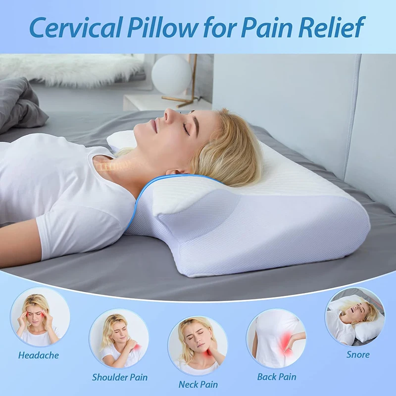 1pc Memory Foam Cervical Pillow, 2 in 1 Ergonomic Contour Orthopedic Pillow for Neck Pain, Contoured Support Pillows,Neck Pillow - Image 5