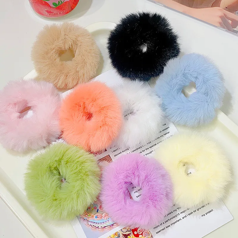 New Colorful Fluffy Hair Band For Women Girls Ponytail Holder Hair Tie Plush Scrunchie Rubber Band Fashion Hair Accessories - Image 5