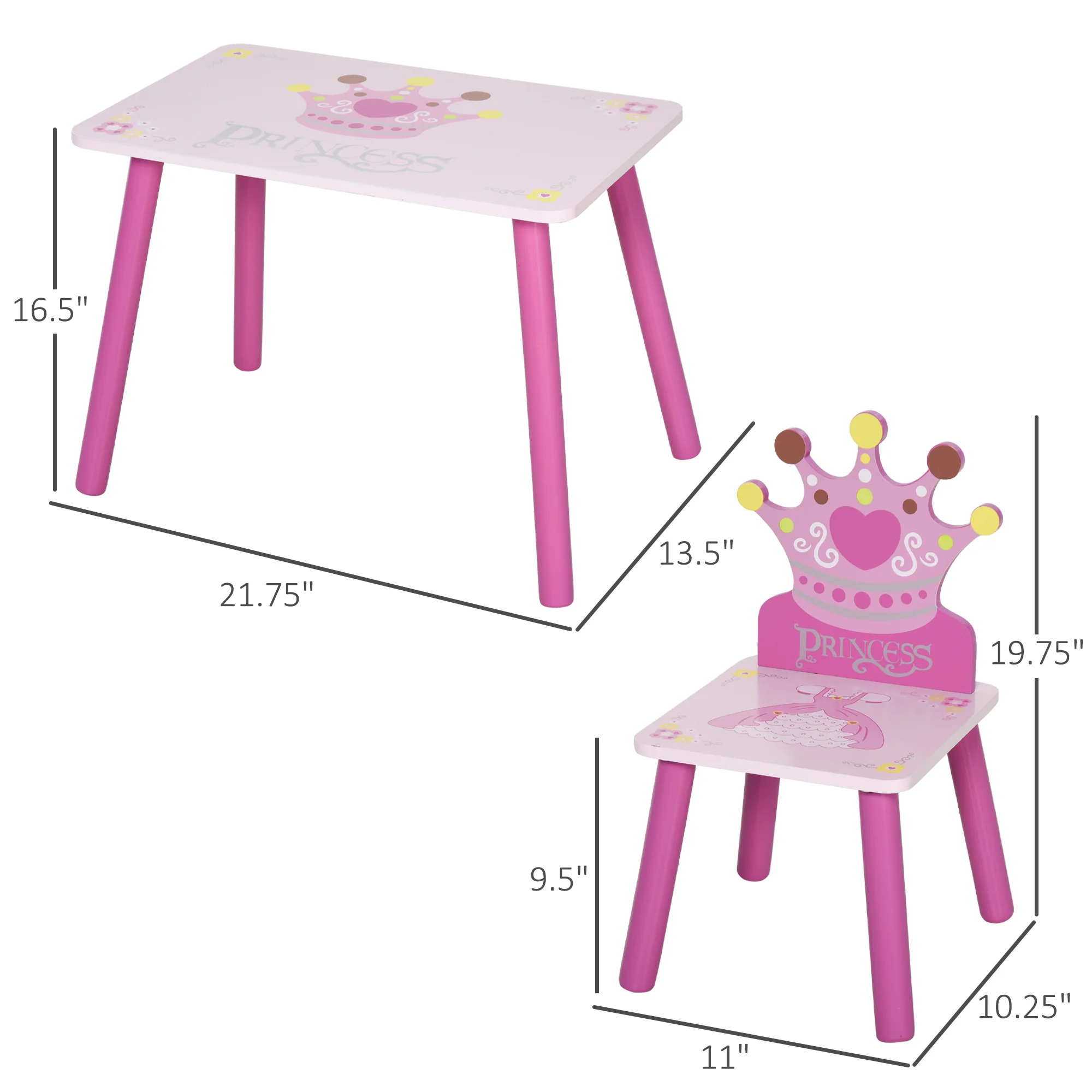 Triple Piece Collection Children's Wood Table Seat with Crown Pattern - Image 3