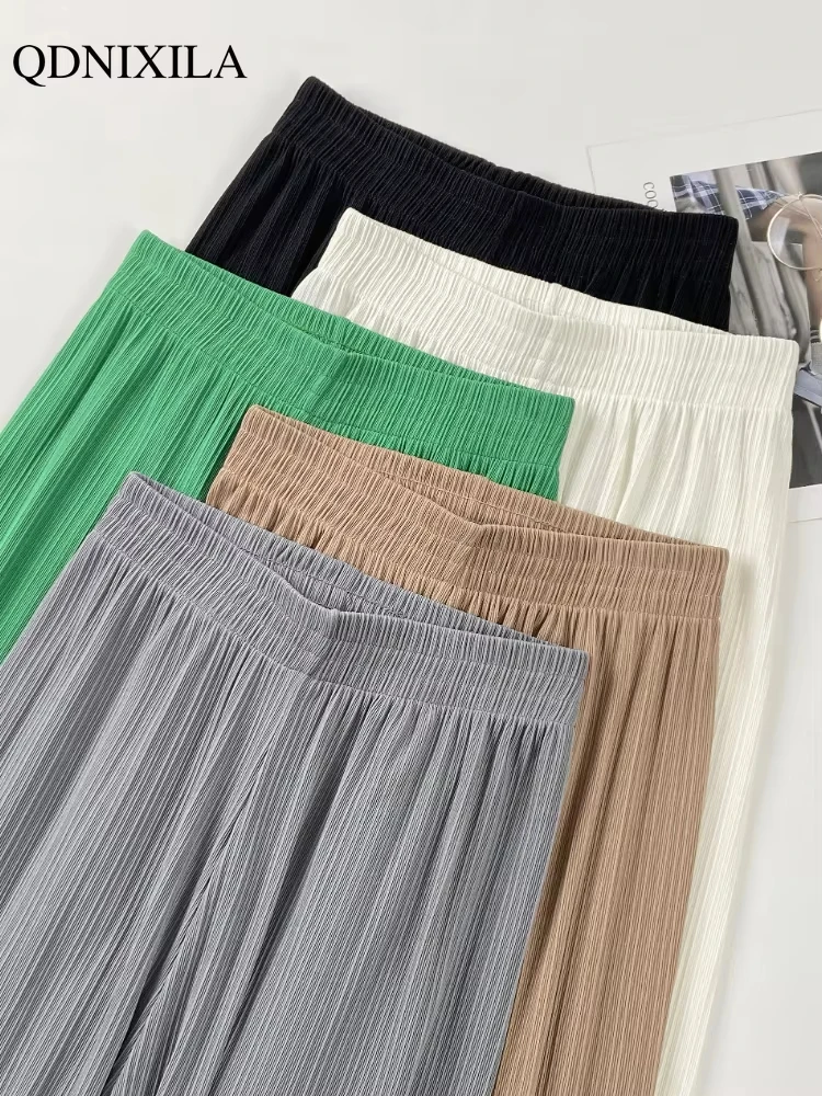 2024 Spring Summer Ice Silk Wide Leg Pants for Women Korean Thin Chiffon High Waist Saggy Loose Straight Casual Fashion Trousers - Image 5