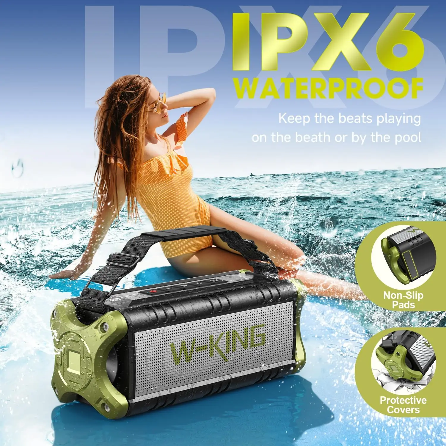 W-KING 50W RMS Bluetooth Speaker, Portable Speakers Bluetooth Wireless Loud, IPX6 Waterproof Outdoor Large Speaker - Image 3