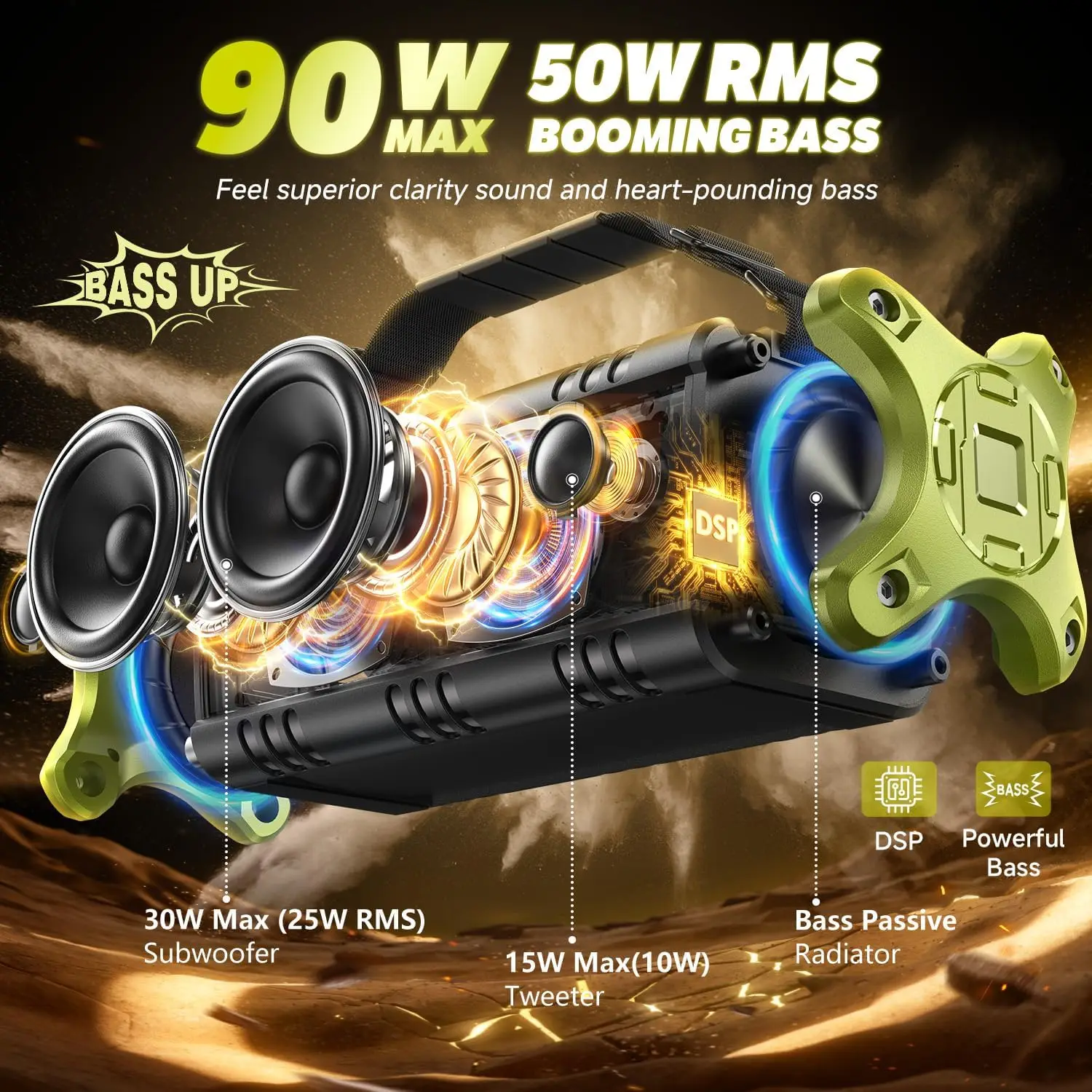 W-KING 50W RMS Bluetooth Speaker, Portable Speakers Bluetooth Wireless Loud, IPX6 Waterproof Outdoor Large Speaker - Image 2