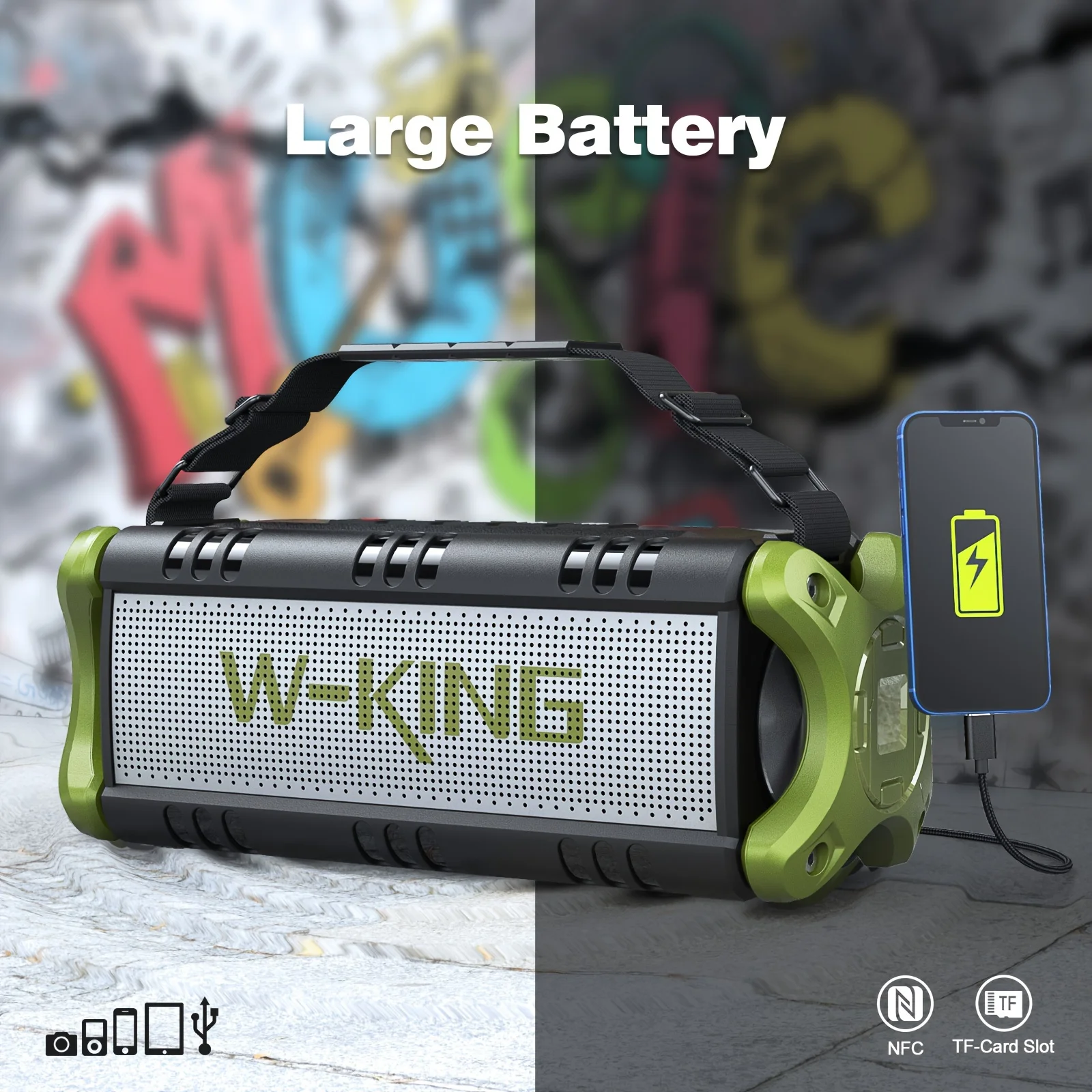 W-KING 50W RMS Bluetooth Speaker, Portable Speakers Bluetooth Wireless Loud, IPX6 Waterproof Outdoor Large Speaker - Image 6